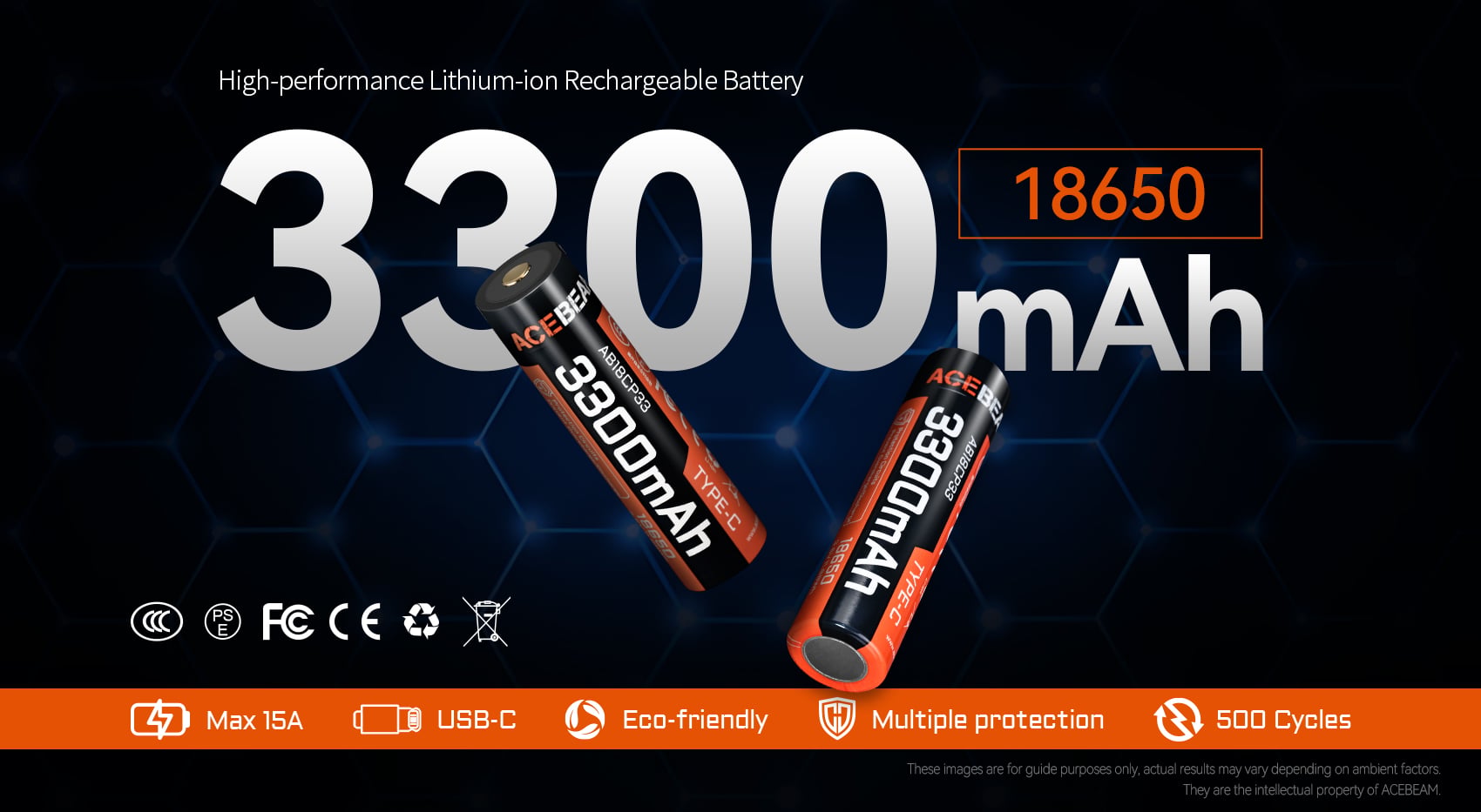 Acebeam 18650 3300mAh Lion Rechargeable Battery with USB-C