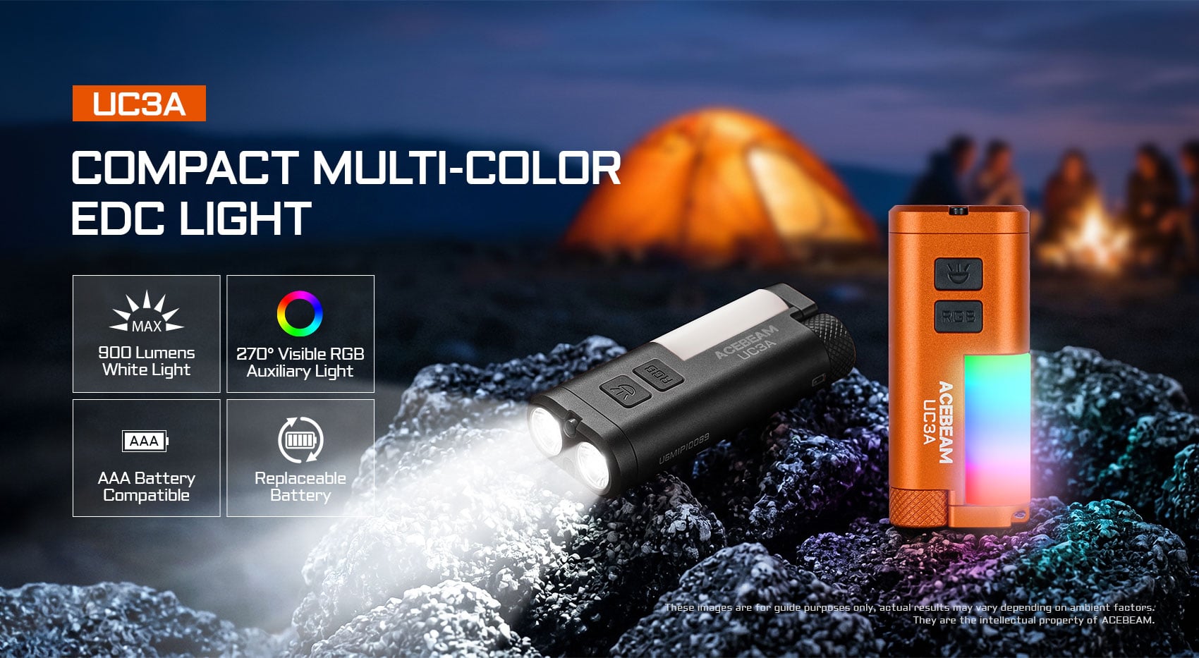 Acebeam UC3A – Compact Multi-Color RGB EDC Flashlight with 270° Auxiliary Light
