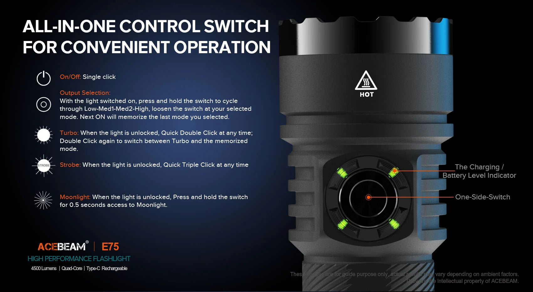 Acebeam E75 High-performance LED Flashlight - Options