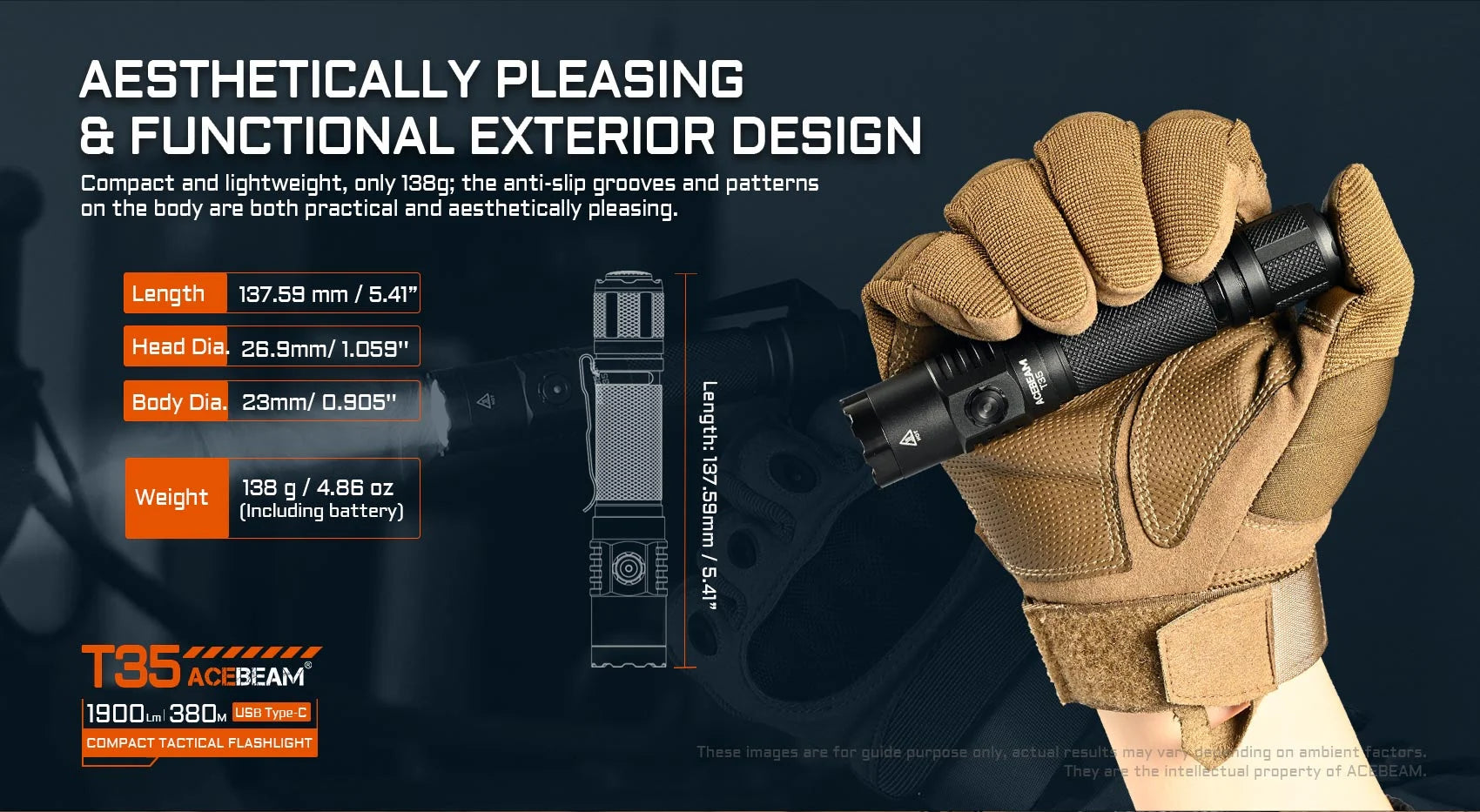 Acebeam T35 Compact Tactical Flashlight - Options