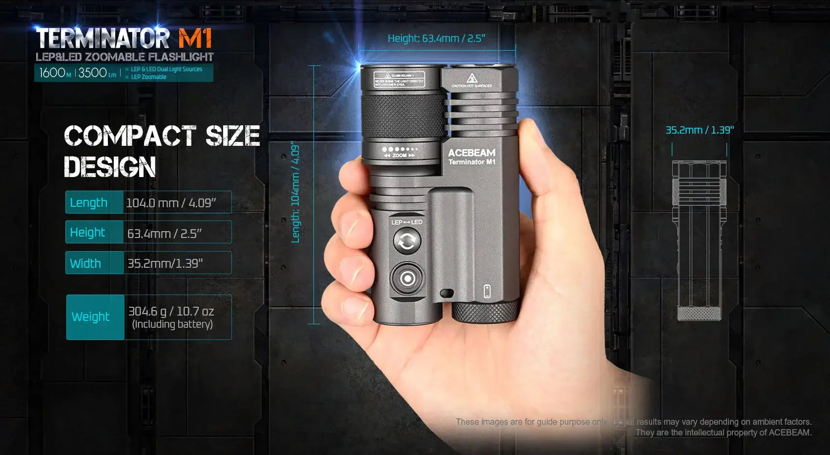Acebeam Terminator M1 Dual Head LEP/LED Flashlight (Limited Edition) - Option
