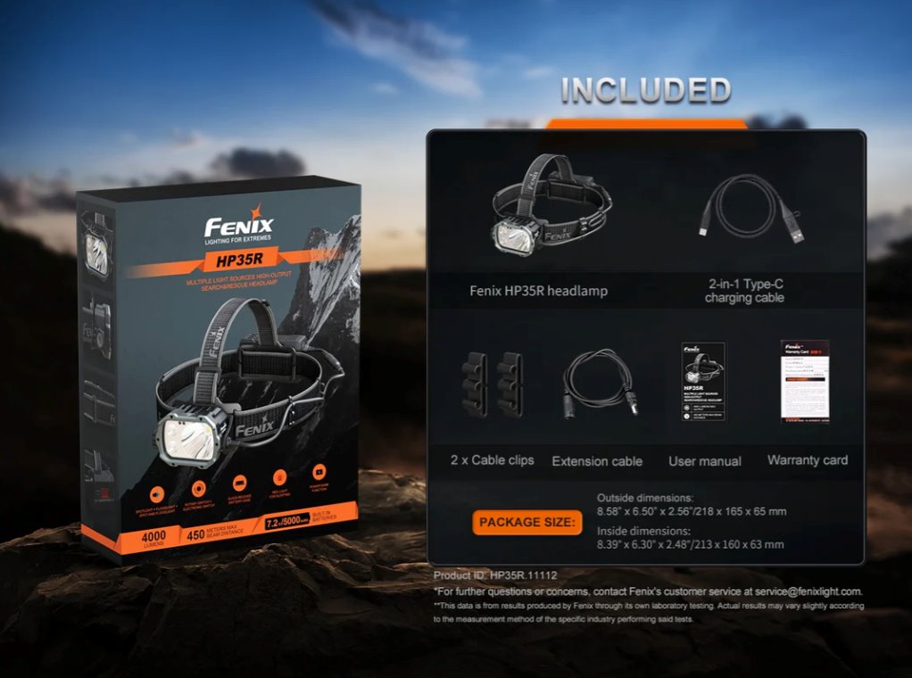 Fenix HP35R USB-C Rechargeable LED Headlamp - 4000 Lumens