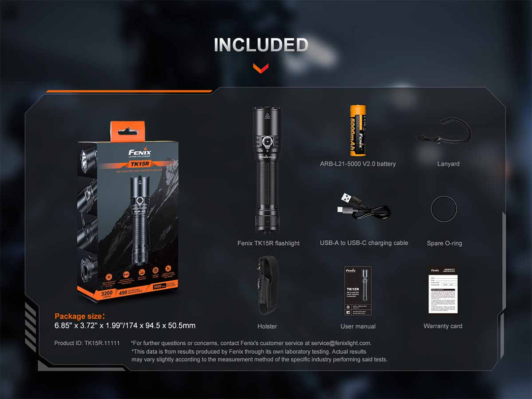 “Fenix TK15R rechargeable tactical flashlight – high-output long-throw duty torch”