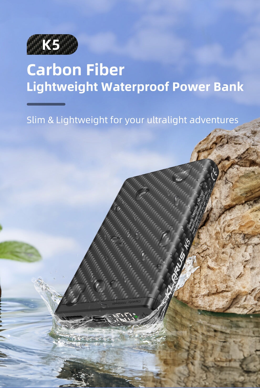 Klarus Full Carbon Fiber Lightweight Waterproof Powerbank K5