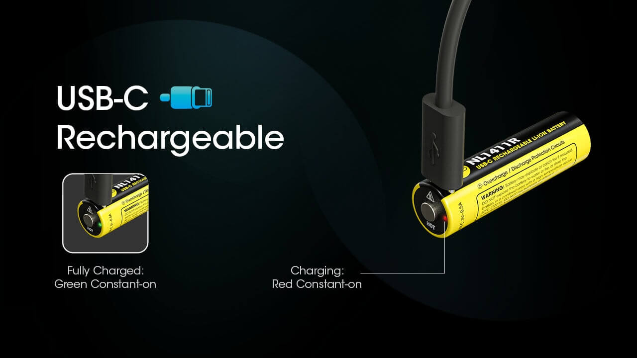 Nitecore NL1411R 14500 USB-C Li-ion Battery 1100mAh