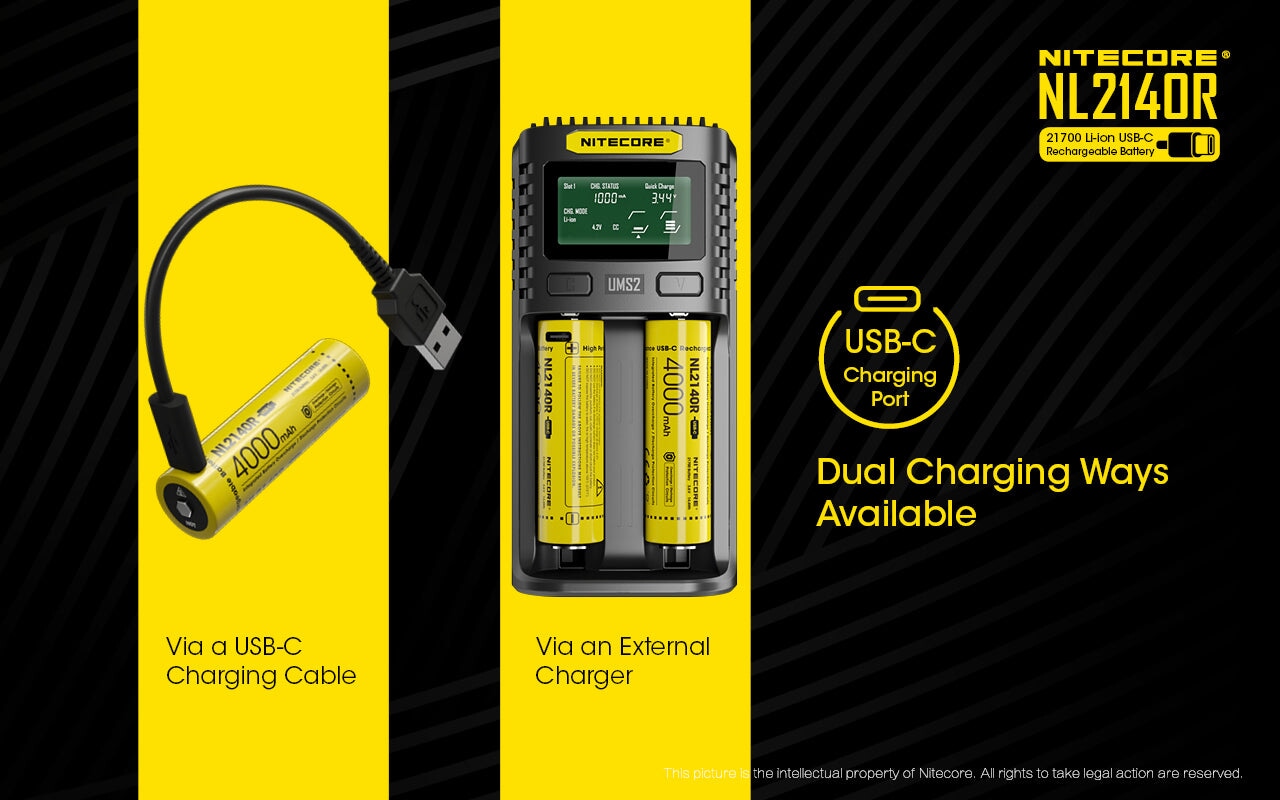 Nitecore NL2140R 21700 4000 mAh rechargeable Battery with USB-C