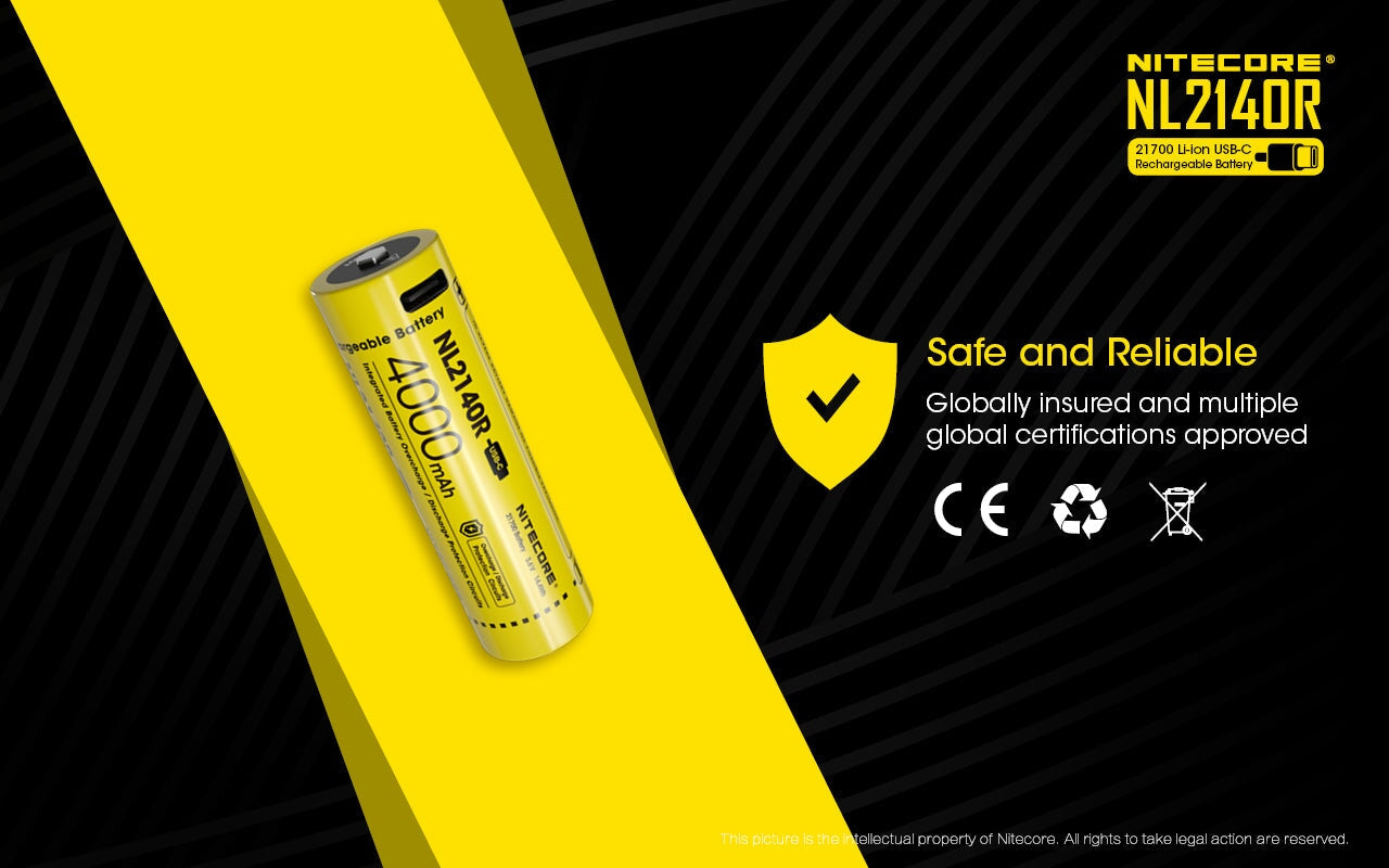 Nitecore NL2140R 21700 4000 mAh rechargeable Battery with USB-C