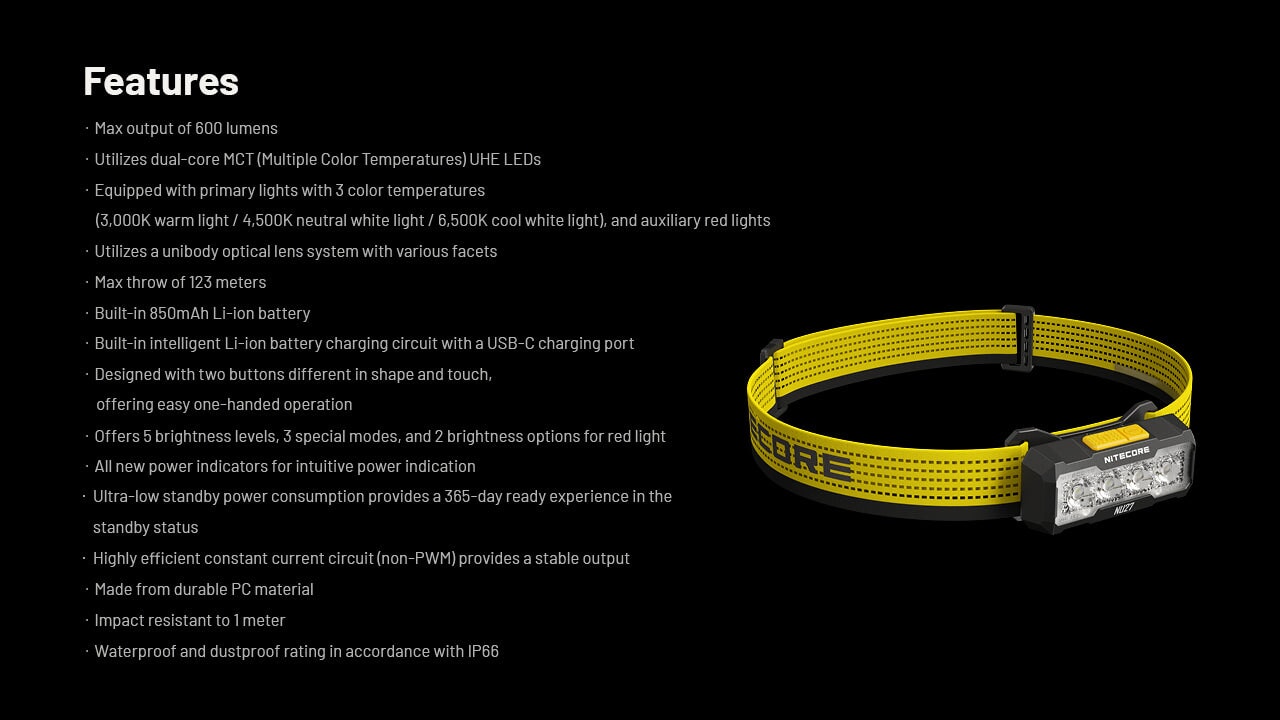 Nitecore NU27 600 Lumens Running / Camping Headlamp, USB-C Rechargeable