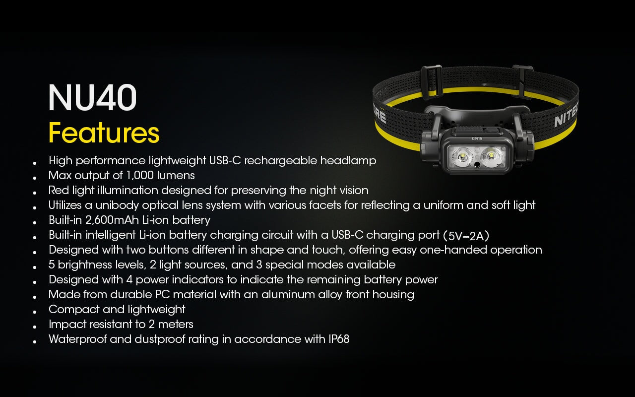 Nitecore NU40 Rechargeable 1000 Lumens Running Headlamp