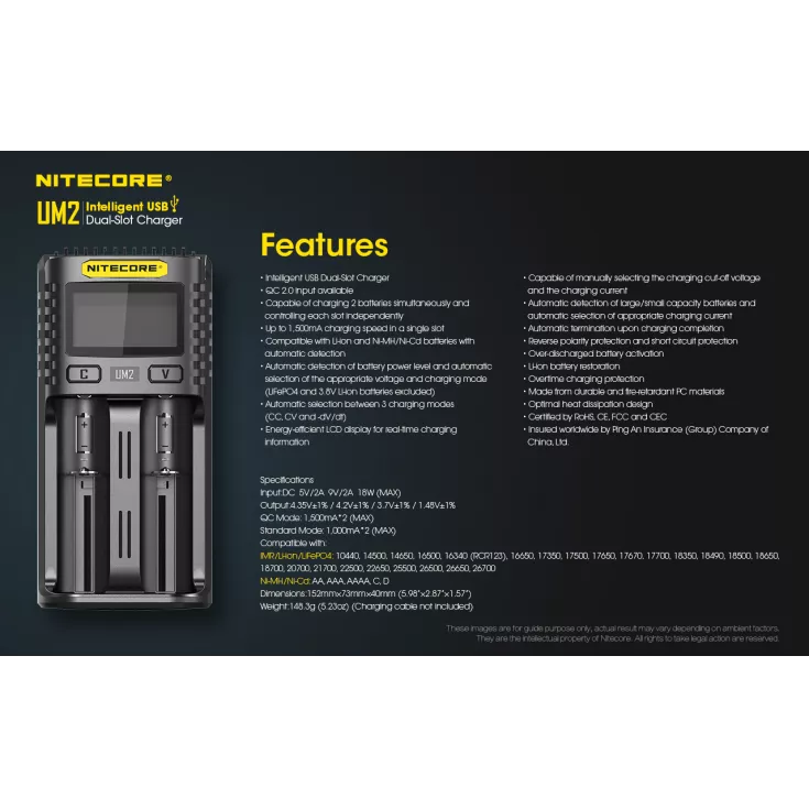 Nitecore UM2 Intelligent USB-C Dual-Slot Battery Charger