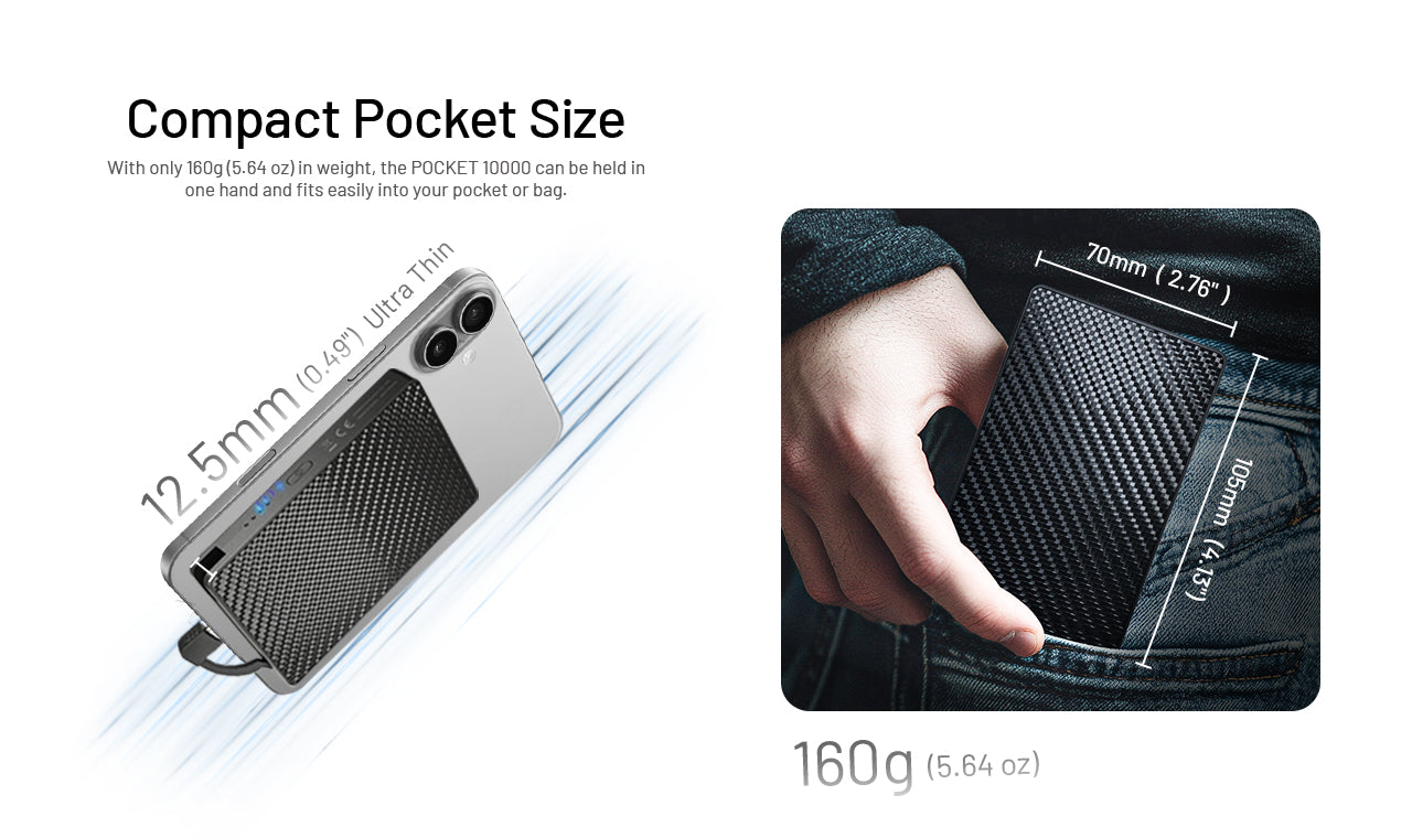 “Nitecore 10,000mAh pocket power bank with built-in charging cable – Compact fast-charge portable battery”