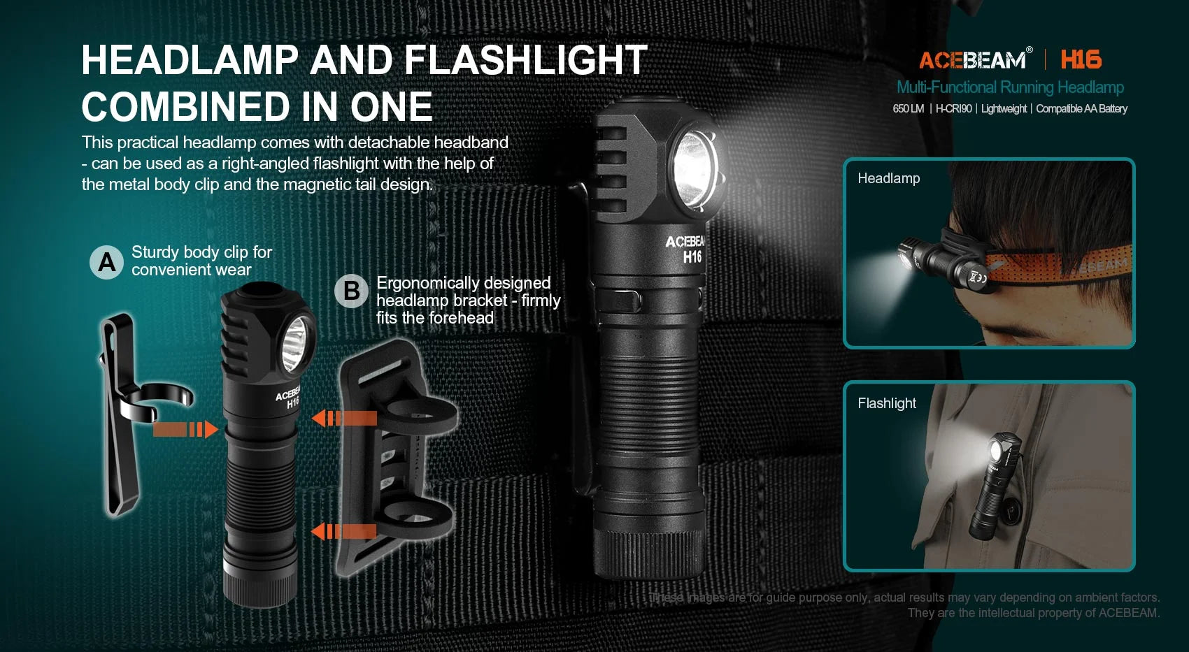 Acebeam H16 Lightweight Running/Fishing Headlamp - 650 Lumens