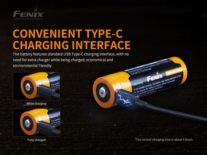 Fenix ARB-L21-5000U Li-ion Rechargeable 21700 Battery with USB-C Charging Port