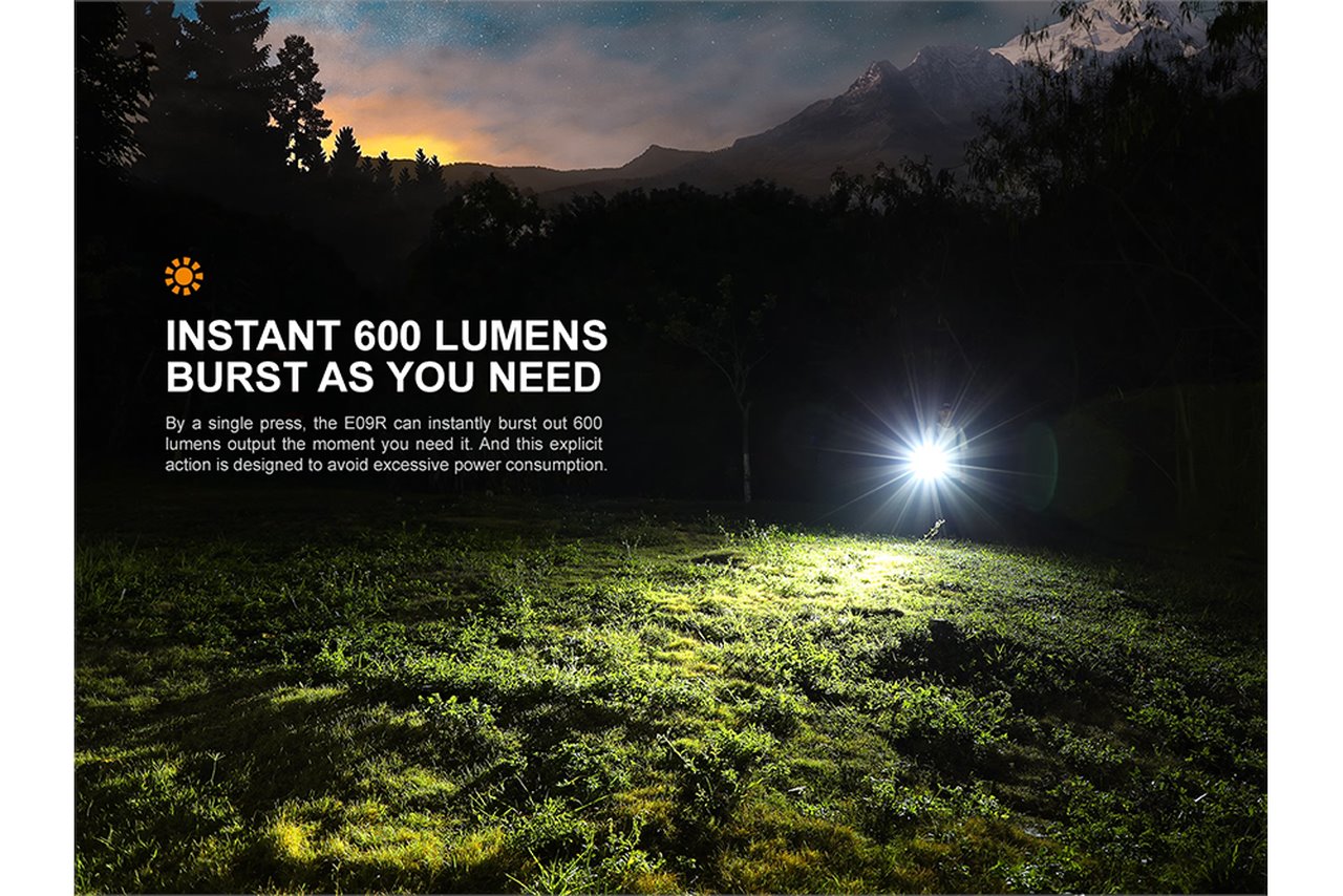 Fenix E09R 600 Lumens Rechargeable High-Output LED Flashlight