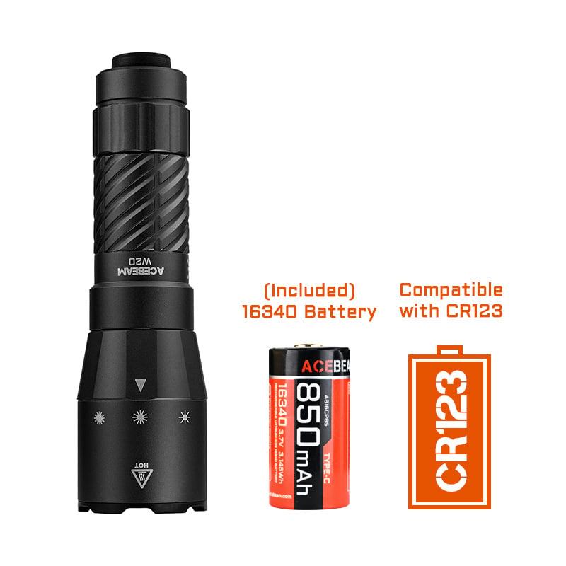 “Acebeam W20 LEP flashlight with wide-angle spill – long-range high-performance search light”