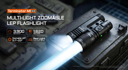 Acebeam Terminator M1 2.0 – Dual Head Zoomable LEP + LED Flashlight with Red Light