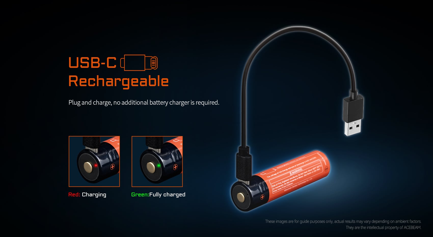 Acebeam 18650 3300mAh Lion Rechargeable Battery with USB-C