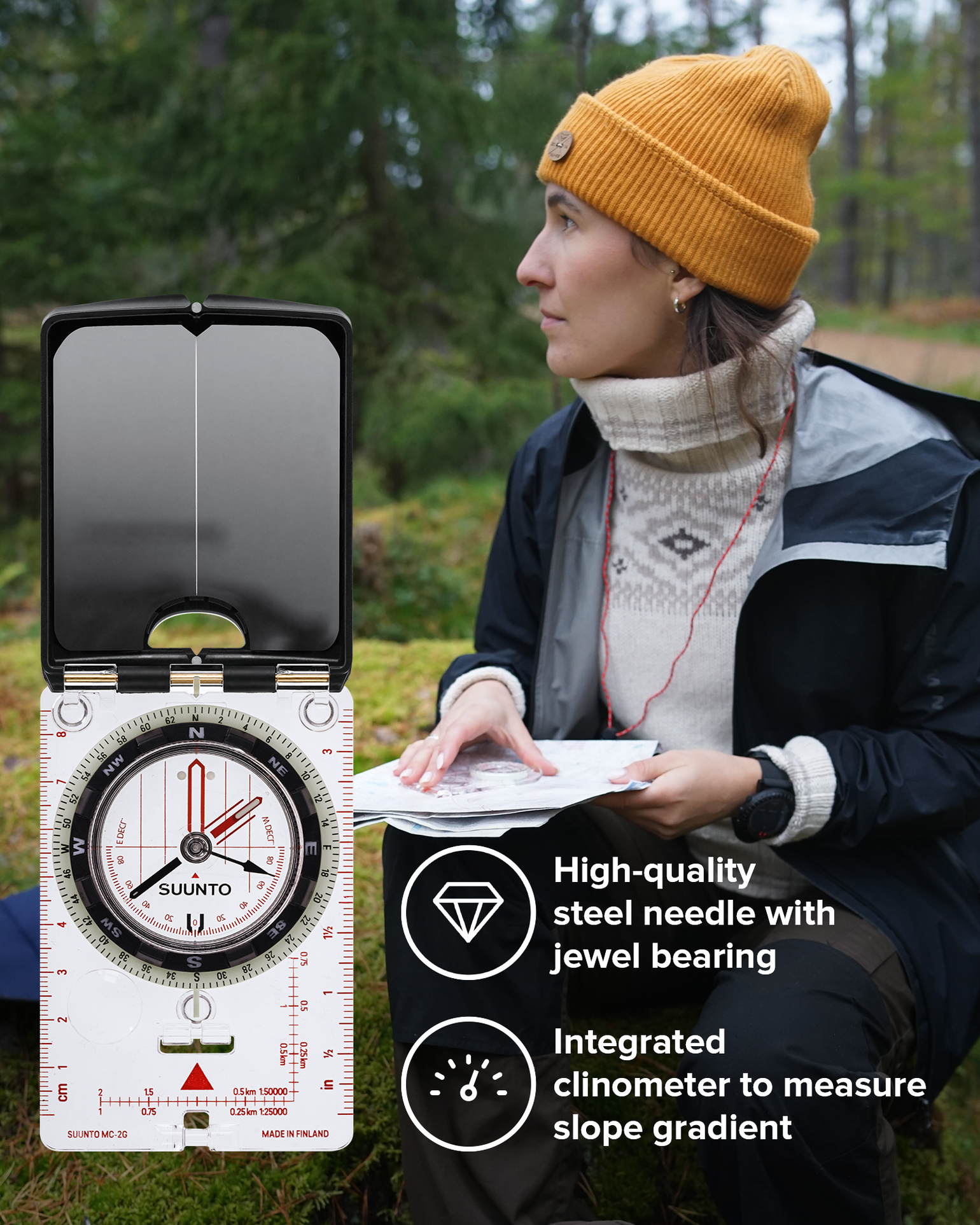 Suunto MC-2/G/6400 global mirror compass with 6400 mils scale and sighting mirror for precise outdoor navigation