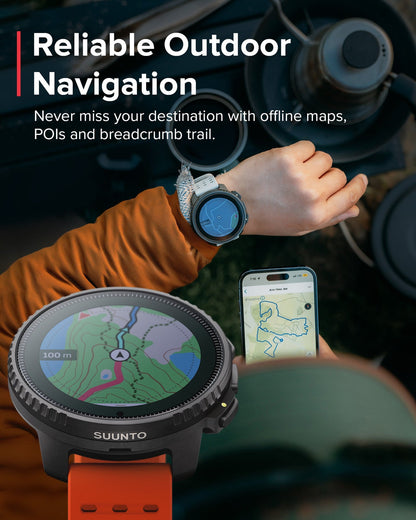 Suunto Vertical Sports Watch with GPS navigation, solar charging, and durable outdoor design for cycling and fitness tracking