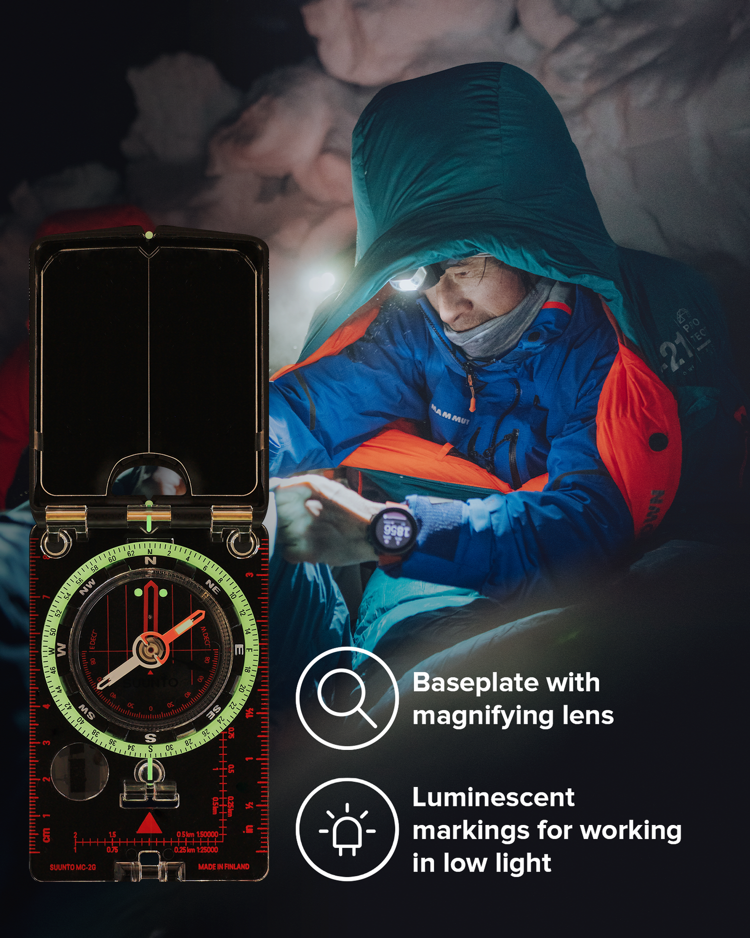 Suunto MC-2/G/6400 global mirror compass with 6400 mils scale and sighting mirror for precise outdoor navigation