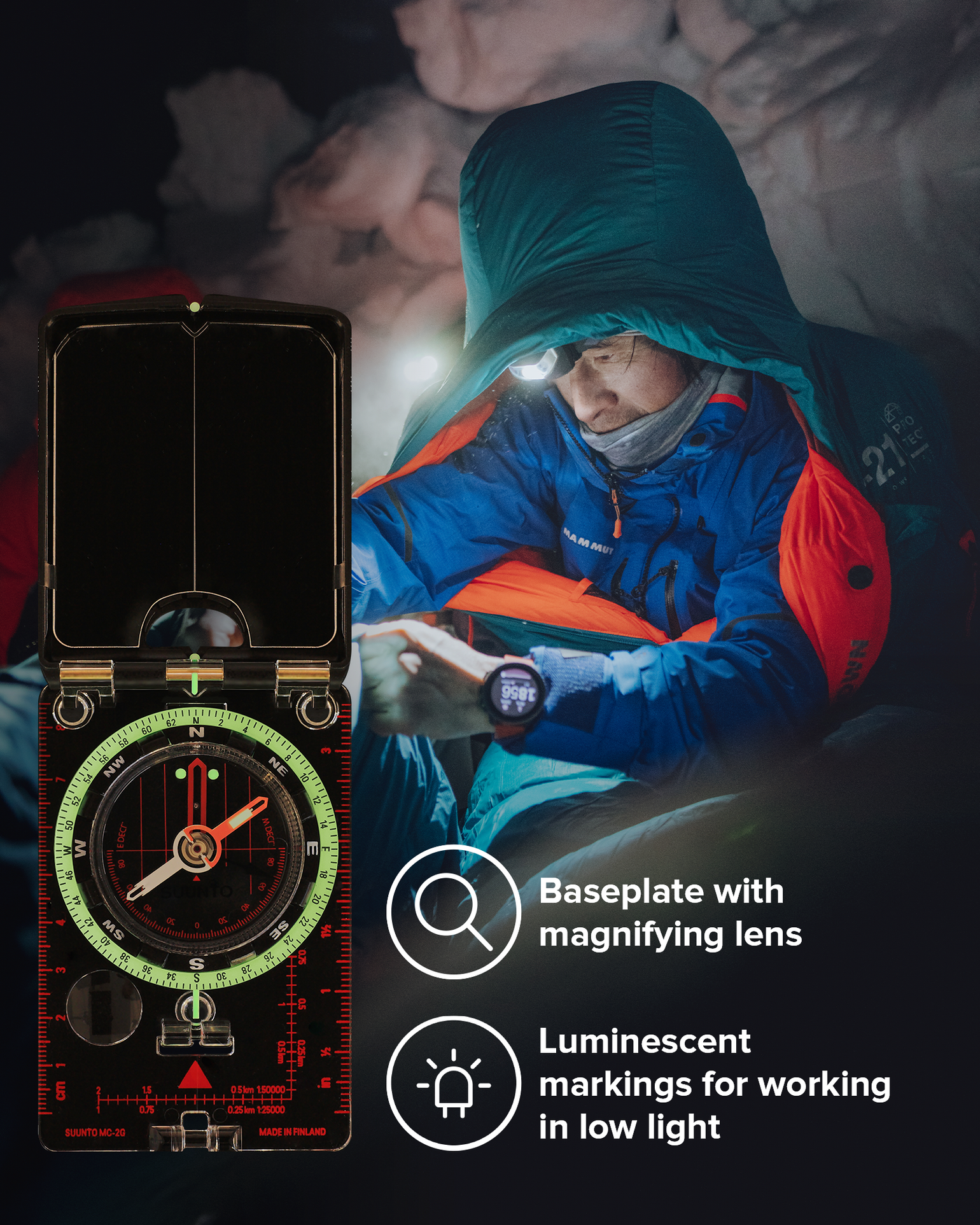 Suunto MC-2/G/6400 global mirror compass with 6400 mils scale and sighting mirror for precise outdoor navigation