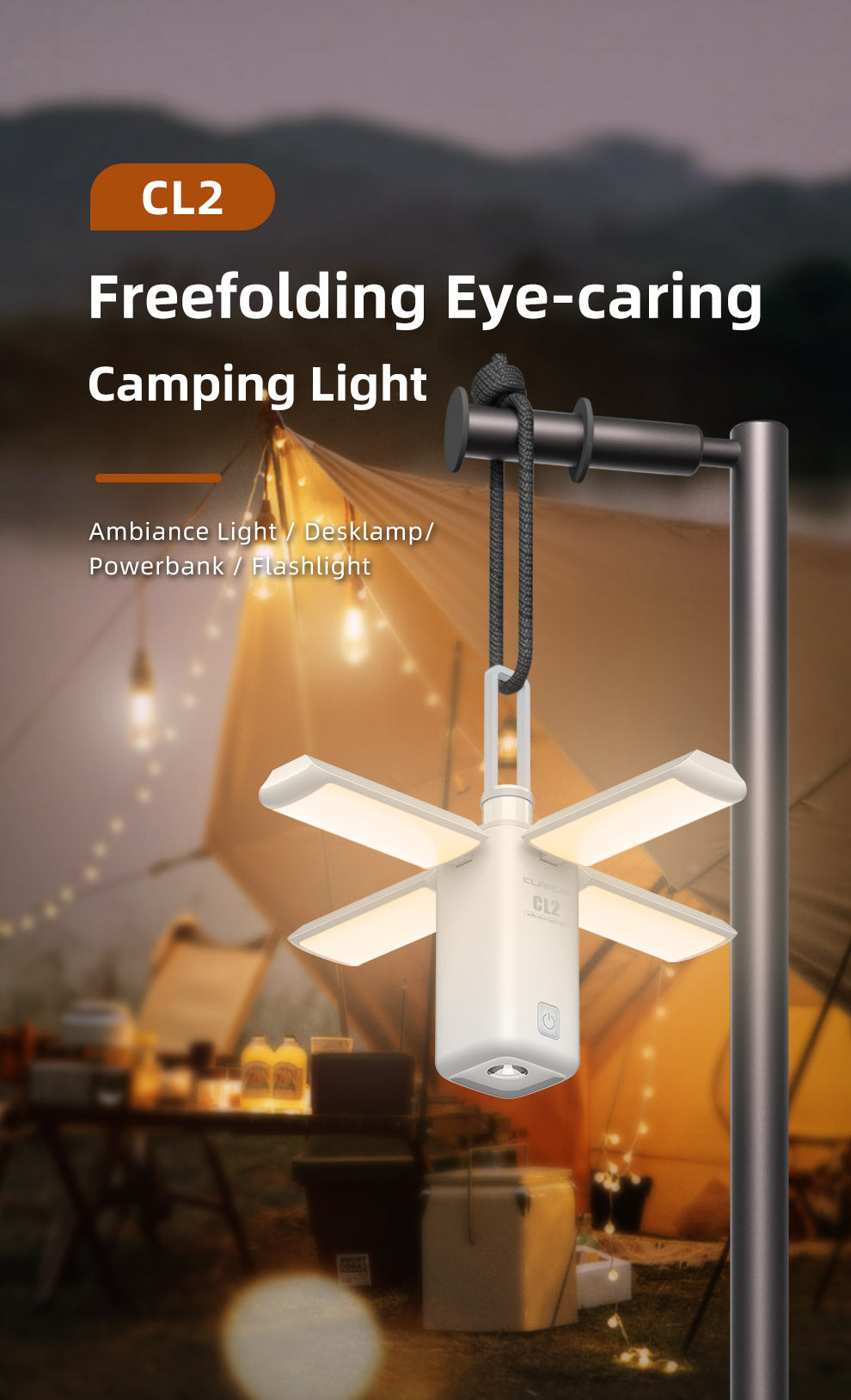“Klarus CL2 multifunctional outdoor lantern – Rechargeable portable camping light with options”
