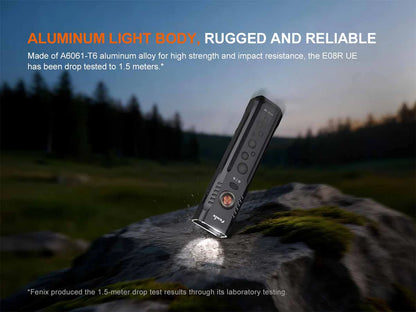 Fenix E08R UE – Flat EDC Flashlight with Green Laser, Body Lights &amp; Digital Dice - Options