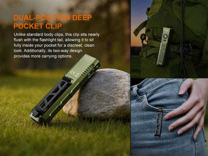 Fenix E08R UE – Flat EDC Flashlight with Green Laser, Body Lights &amp; Digital Dice - Options