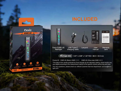 Fenix E08R UE – Flat EDC Flashlight with Green Laser, Body Lights &amp; Digital Dice - Options