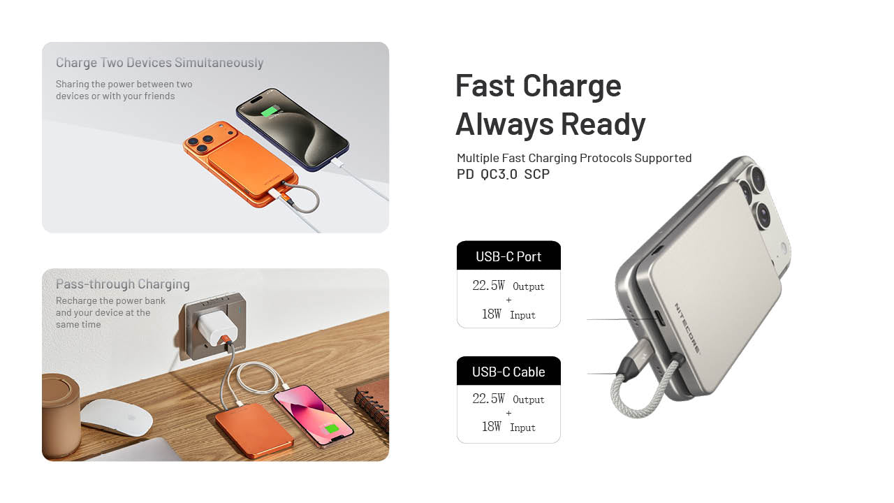 “Nitecore POCKET 5 magnetic power bank – compact fast-charging portable battery”