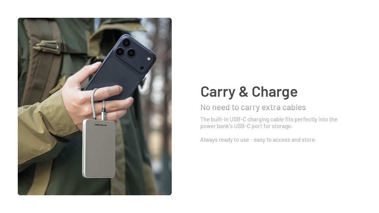 “Nitecore POCKET 5 magnetic power bank – compact fast-charging portable battery”
