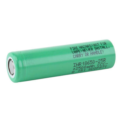 Samsung 25R 18650 2500mAh 20A Rechargeable Battery - FLAT TOP and UNPROTECTED