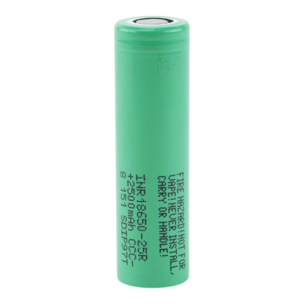 Samsung 25R 18650 2500mAh 20A Rechargeable Battery - FLAT TOP and UNPROTECTED