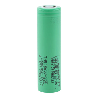 Samsung 25R 18650 2500mAh 20A Rechargeable Battery - FLAT TOP and UNPROTECTED