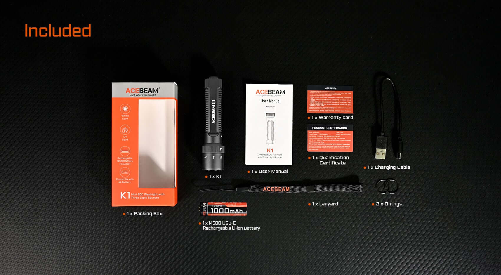 Acebeam K1 Triple-Source EDC Flashlight – White, Green &amp; UV Beams