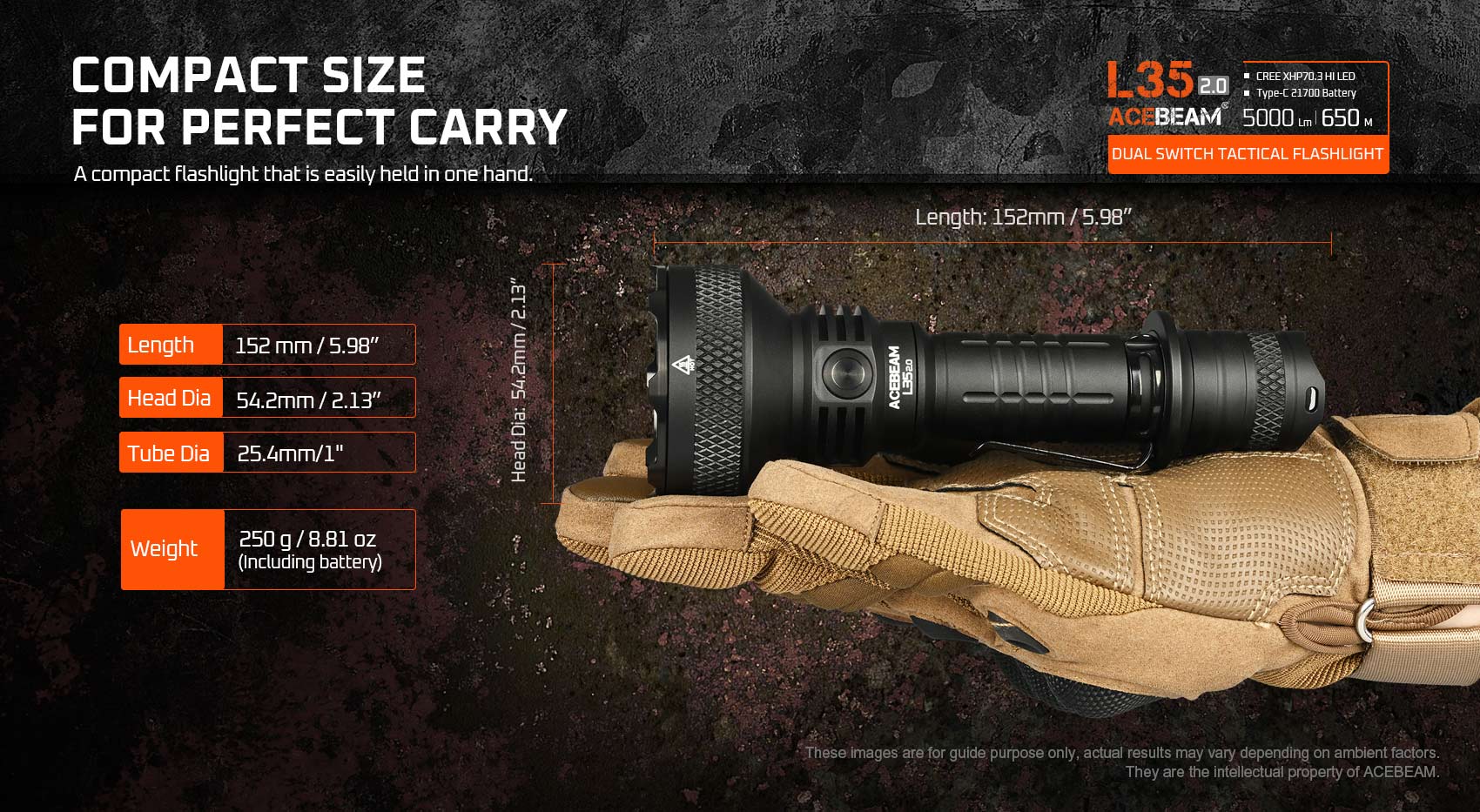 Acebeam L35 2.0 Tactical Flashlight | 5000 Lumen LED Light