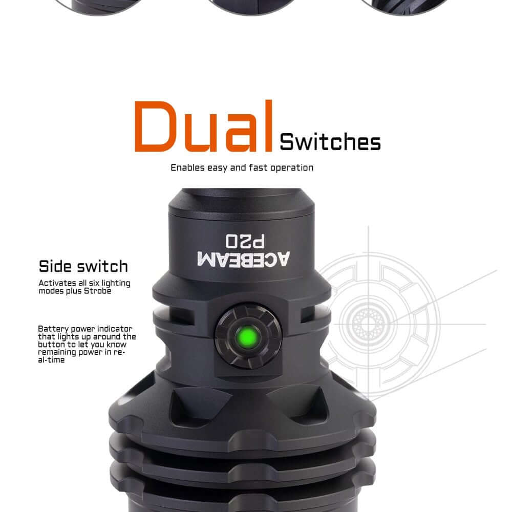 Acebeam P20 Professional Long Distance Flashlight 5500 Lumens - Options