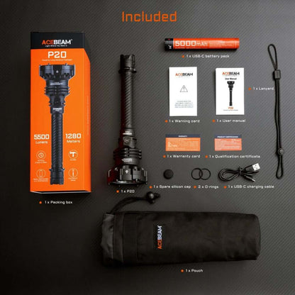 Acebeam P20 Professional Long Distance Flashlight 5500 Lumens - Options