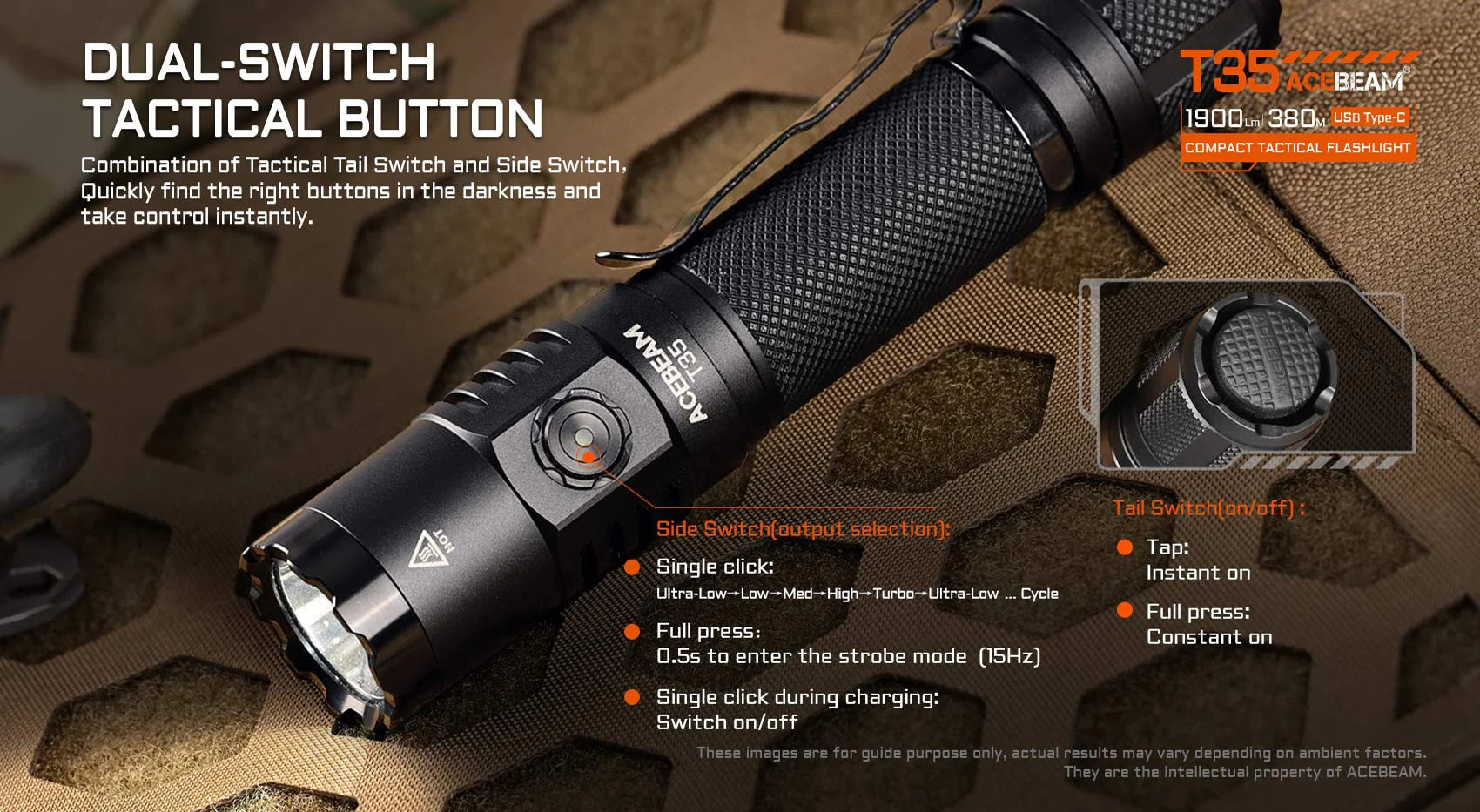 Acebeam T35 Compact Tactical Flashlight - Options