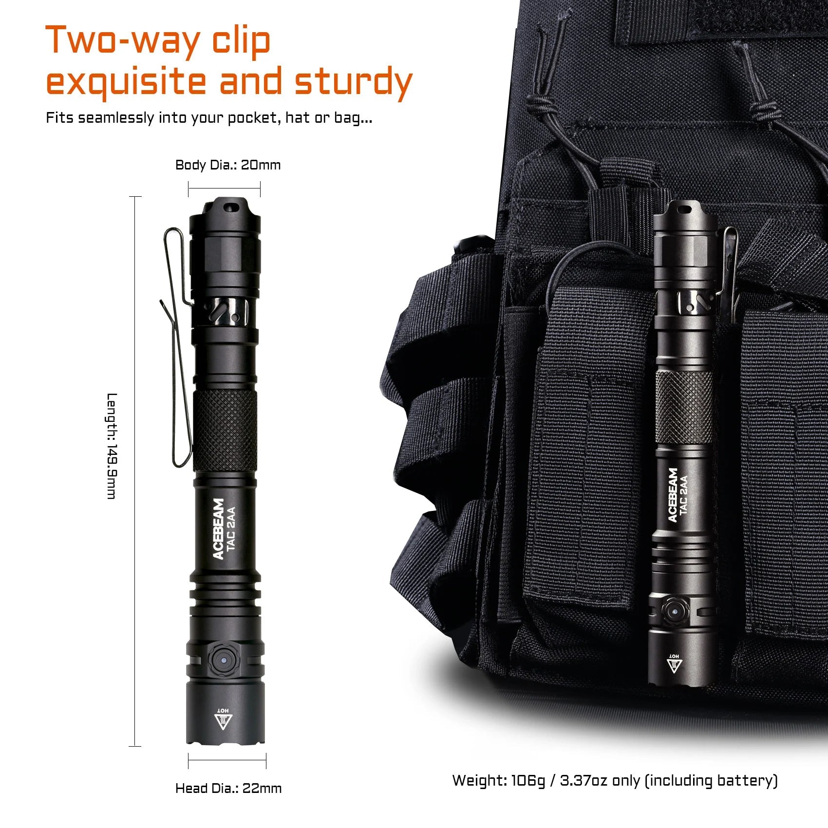 Acebeam TAC 2AA EDC Flashlight - Blue