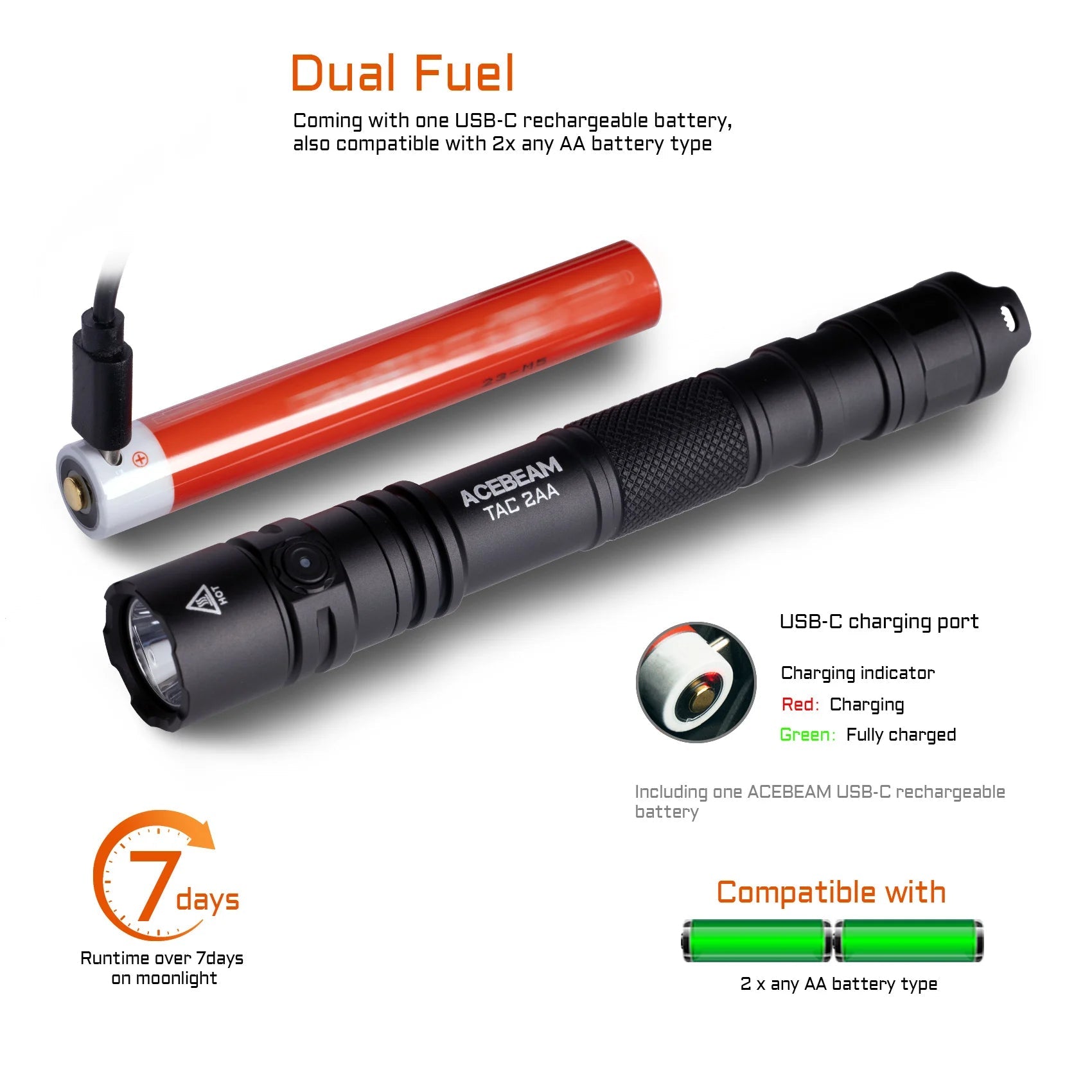 Acebeam TAC 2AA EDC Flashlight - Blue