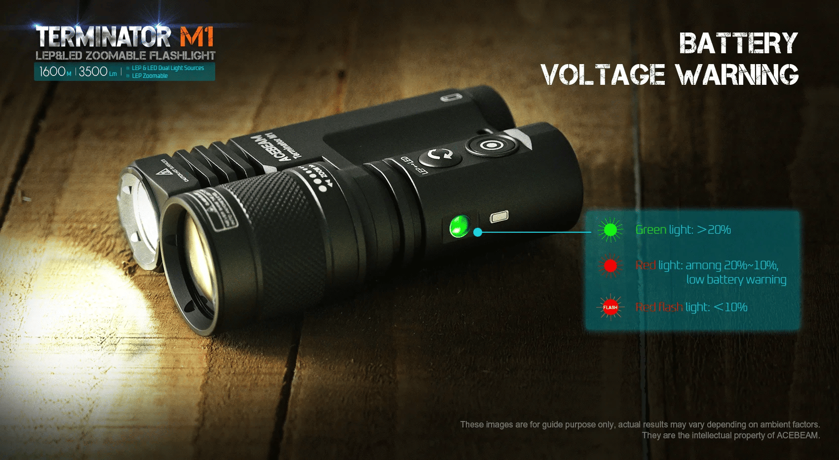 Acebeam Terminator M1 Dual Head LEP/LED Flashlight (Limited Edition) - Option