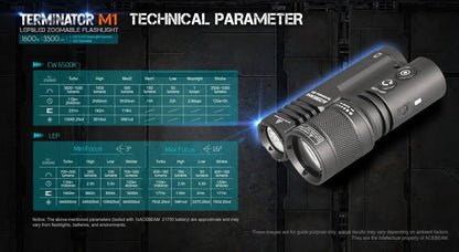 Acebeam Terminator M1 Dual Head LEP/LED Flashlight (Limited Edition) - Option