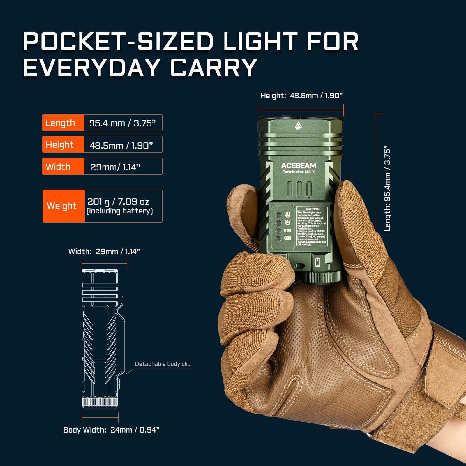 Acebeam Terminator M2-X Dual Head LEP/LED Flashlight