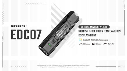 “Nitecore EDC07 flat rechargeable EDC flashlight – Slim 1500-lumen everyday carry torch”