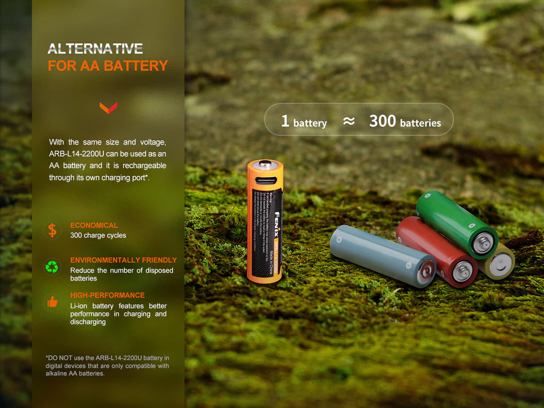 Fenix ARB-L14-2200U Li-ion AA Size USB-C Rechargeable Battery