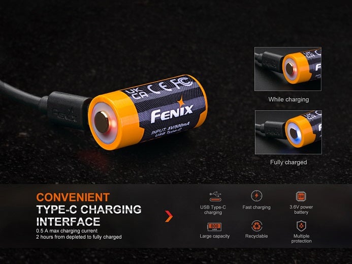 Fenix ARB-L16 800UP USB rechargeable LI-ION 16340 Battery