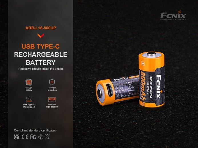Fenix ARB-L16 800UP USB rechargeable LI-ION 16340 Battery