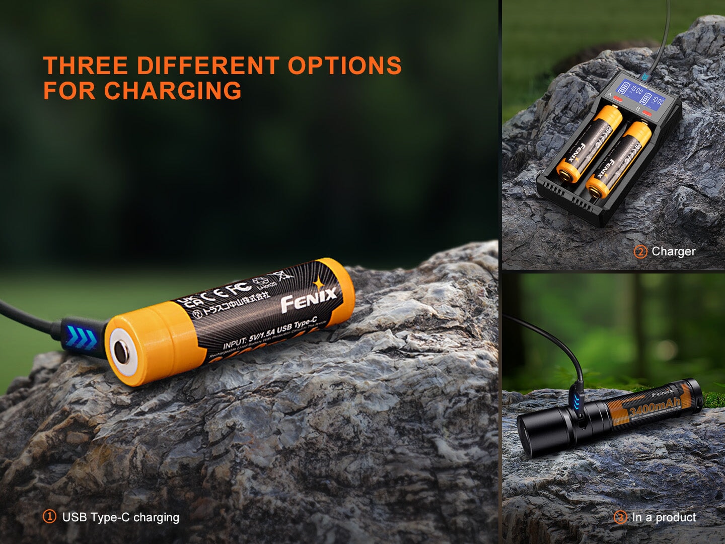 Fenix ARB-L18 3400U V3.0 USB Type C 18650 Li-IOn Rechargeable Battery