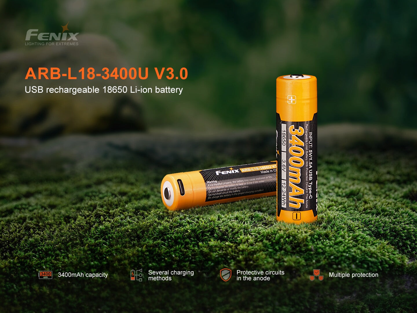 Fenix ARB-L18 3400U V3.0 USB Type C 18650 Li-IOn Rechargeable Battery